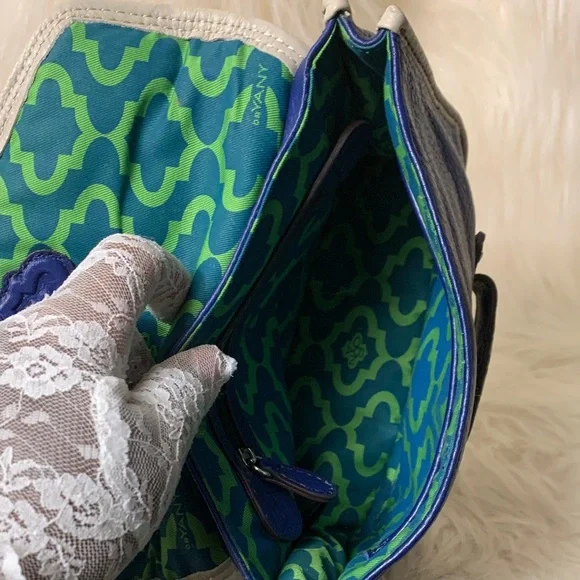 orYANY Embroidered Leather Crossbody/Shoulder HandBag (EUC) Blue/Cream (RARE) - Picture 3 of 14